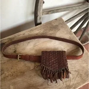 RALPH LAUREN Woven Brown Leather Fringed Belt Bag & Belt Rare Southwestern L Ralph Lauren Bag Western Bag Fringed Bag Ralph Lauren Belt  main image 3
